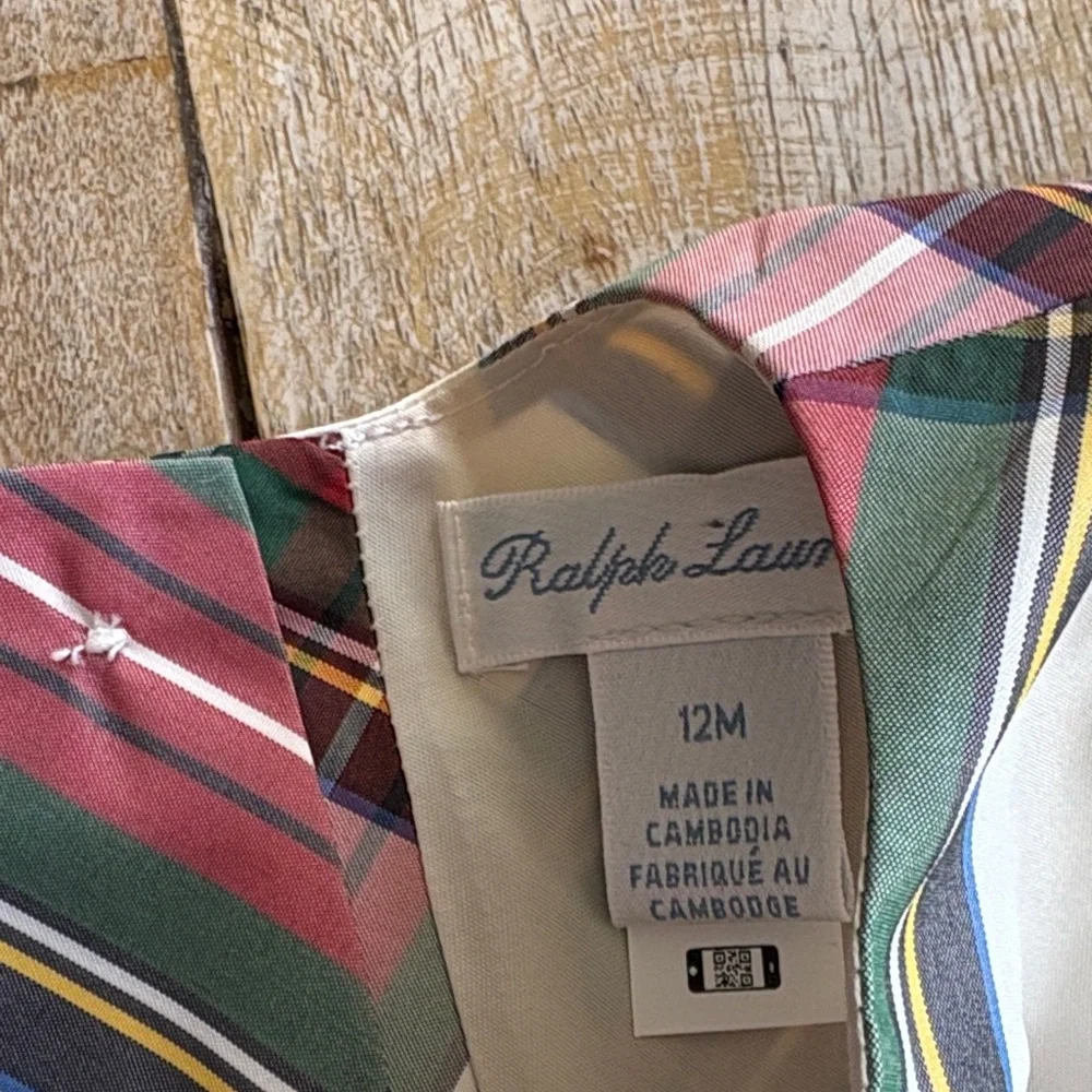 Ralph Lauren Girls Plaid Holiday Dress in Cream, Red, Green